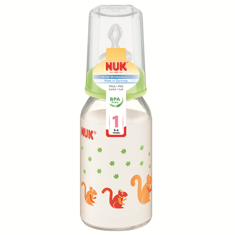 德国NUK一般口径耐高温玻璃彩色奶瓶带1号乳胶奶嘴40.747.702