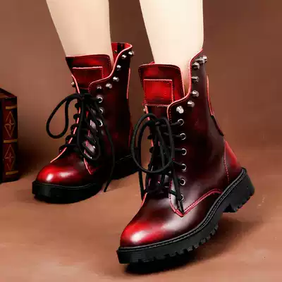 Leather Martin boots female spring and autumn thin model 2021 new single boots British style retro red short boots tide ins cool