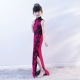 Cô gái mới mặc váy sườn xám mỏng kiểu Trung Quốc ren catwalk trang phục trẻ em thời trang cổ áo màu đỏ hồng - Váy trẻ em