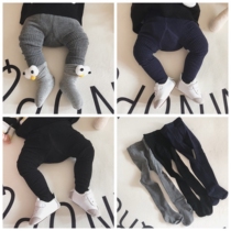 ins imploded spring autumn new combed cotton small baby male and female infant boy conjoined socks big PP hit bottom pants socks