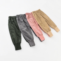 1 girls 2 boys corduroy pants Spring and Autumn 3 new products 4-5 years old children Baby plus velvet lantern casual pants tide