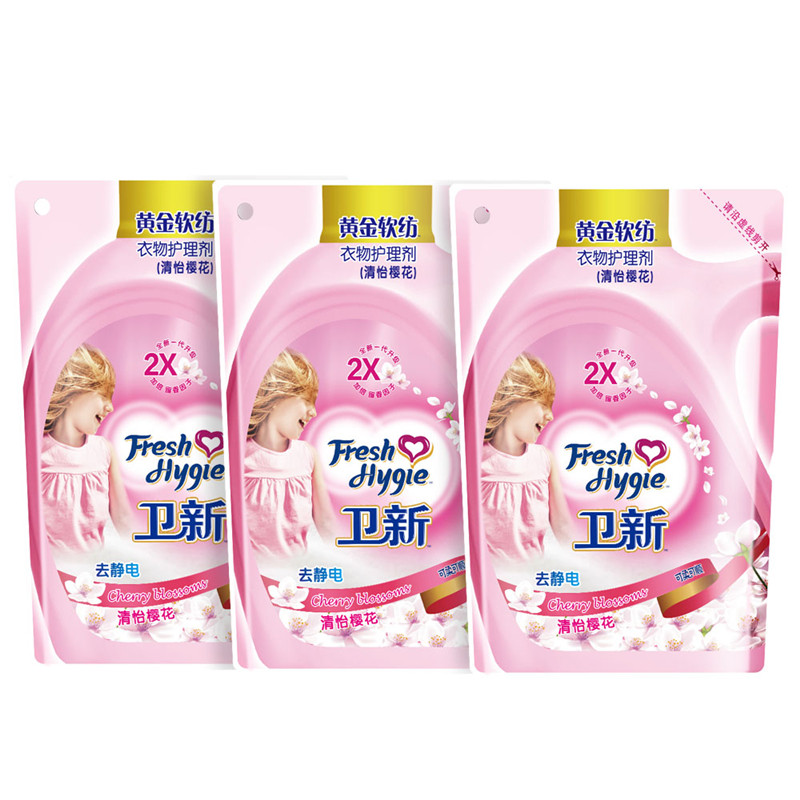 【天猫超市】卫新软黄金纺织品衣物护理柔顺剂500g*3补充装 袋装