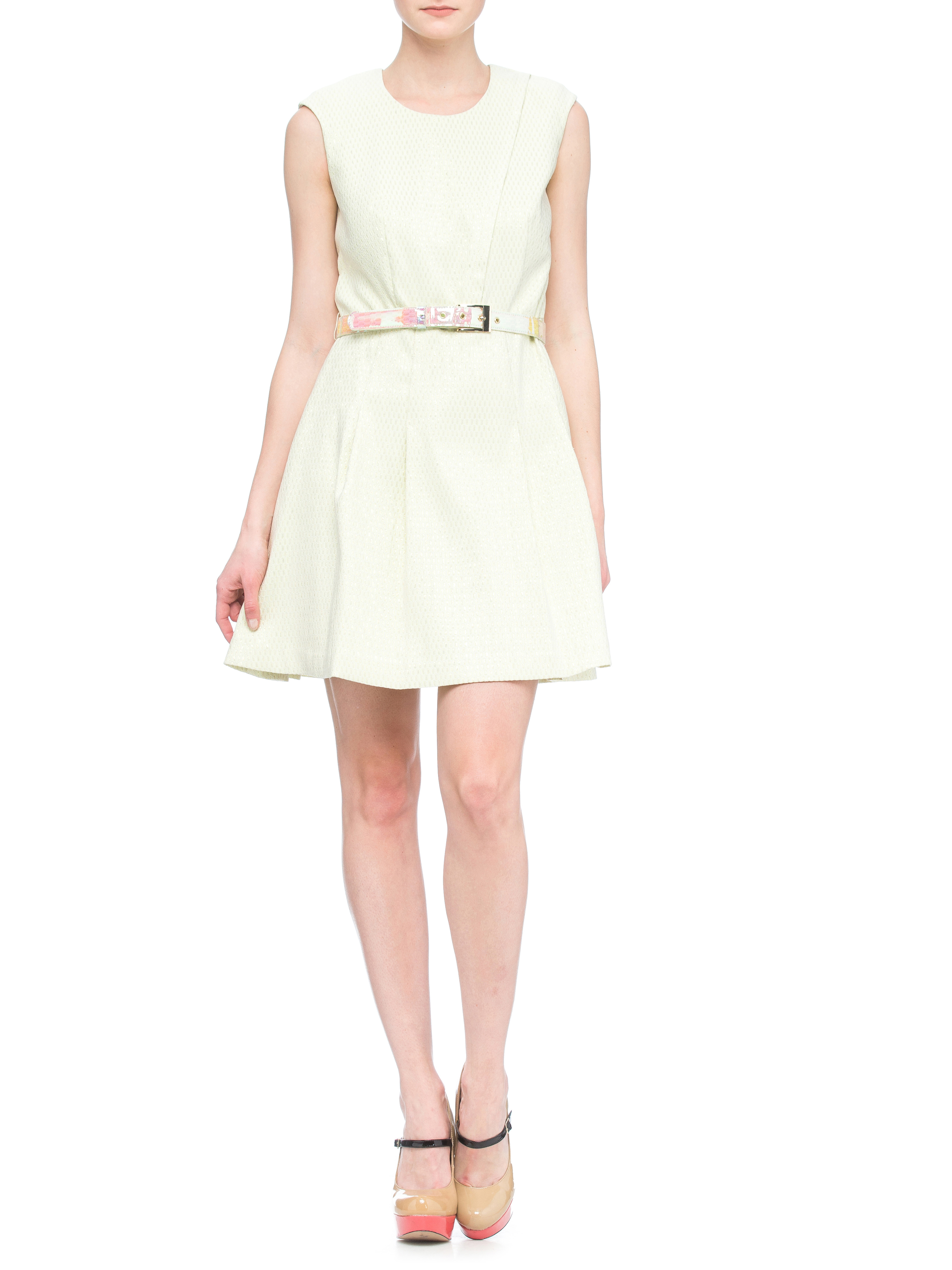 JESSICA 淡绿色简约束腰无袖连衣裙