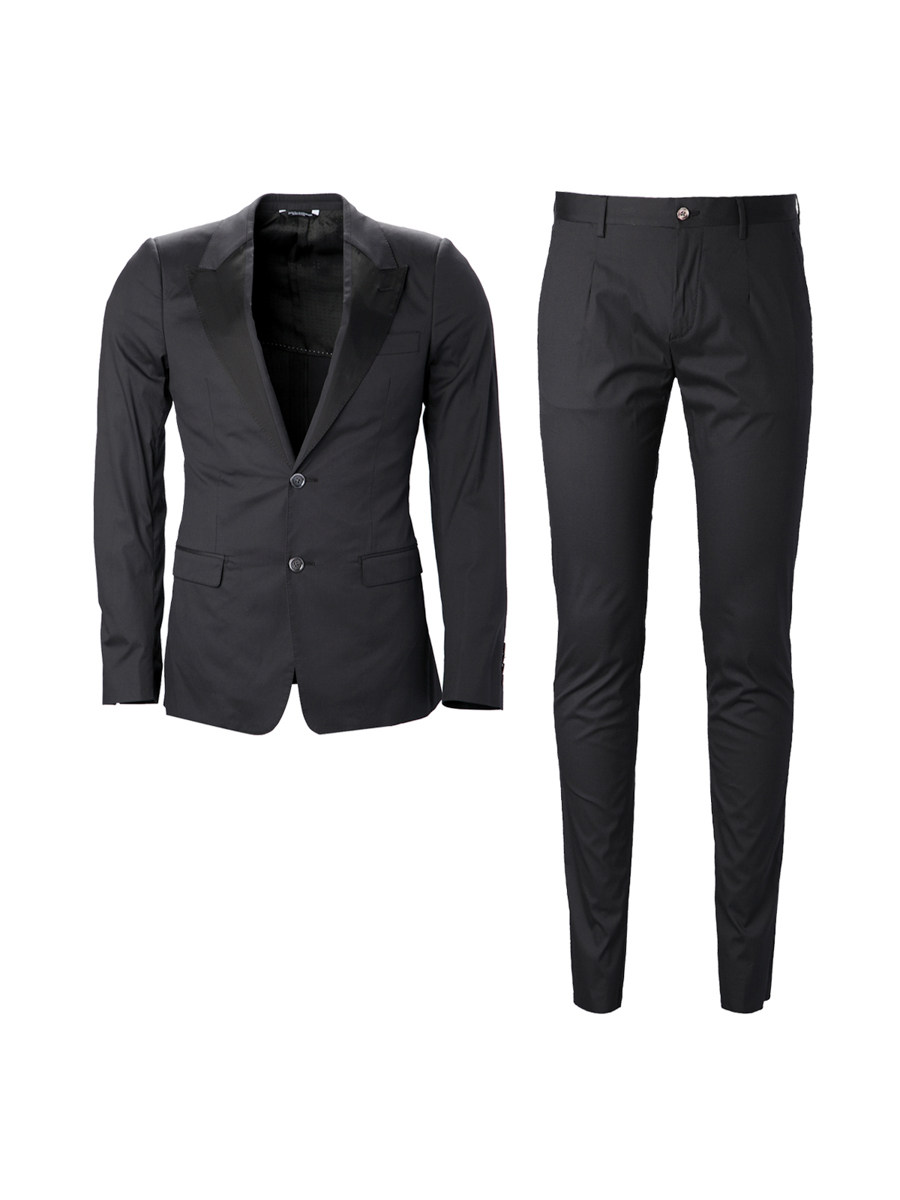 Dolce&Gabbana 黑色拼接大枪驳领两粒扣西服套装