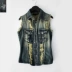 Xuân và hè đầu máy punk cổ điển làm trắng dần dần và cũ rách rỗng áo khoác vest denim xu hướng phụ nữ - Áo vest