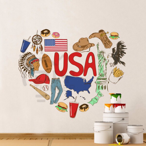 American retro nostalgic graffiti alternative cartoon illustration background wall sticker bedroom window decoration pattern