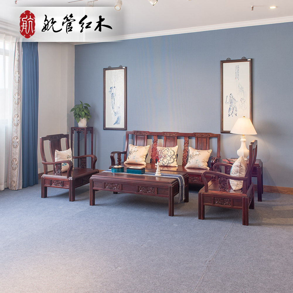 (Air traffic mahogany) Bari rosewood and peony sofa red rosewood living room complete set of furniture mahogany furniture