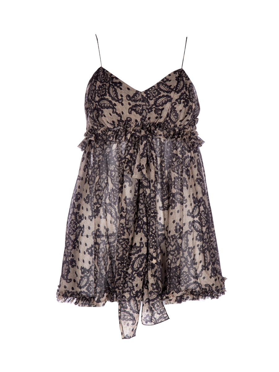 Dolce&Gabbana 裸色底蕾丝覆纱吊带