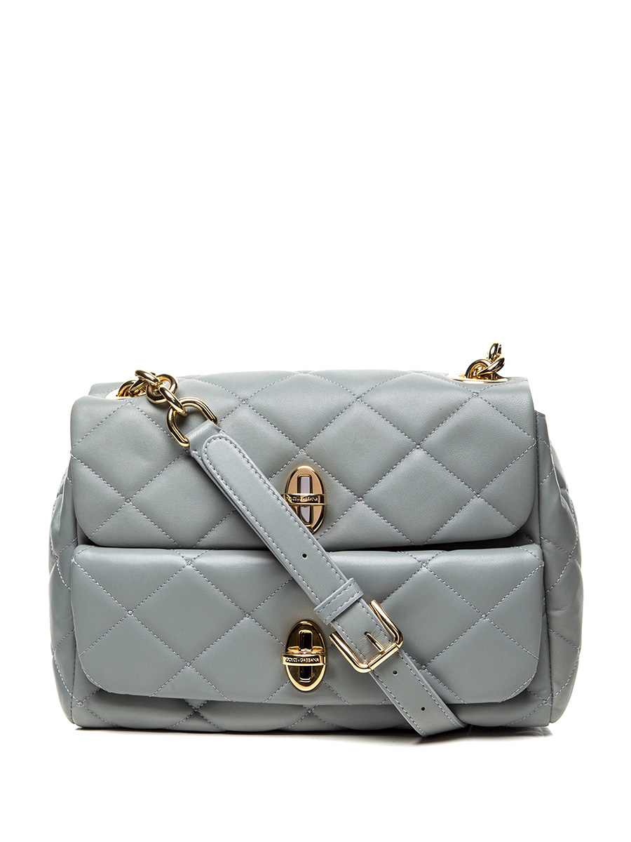 Dolce&Gabbana|灰绿色衍缝菱格金属旋扣肩包
