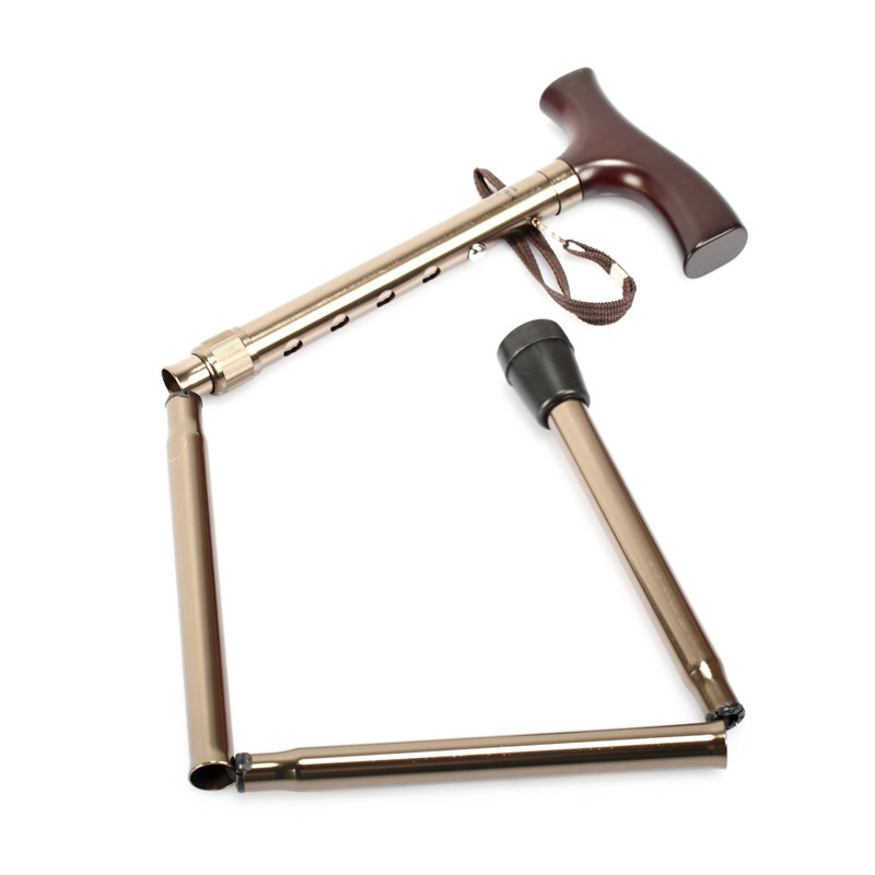 鱼跃拐杖YU830伸缩折叠高度可调老人手杖助行器 防滑实木手柄拐