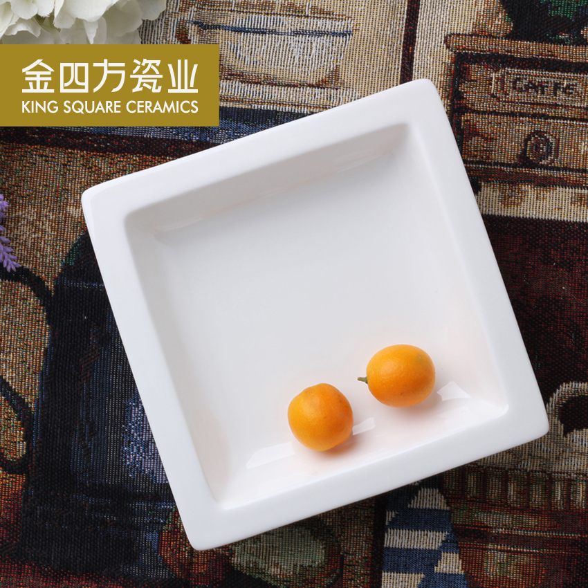 Tangshan gold square pure white ipads China tableware ceramics 8 inch salad bowl bowl of fruit basin rainbow such as bowl soup bowl