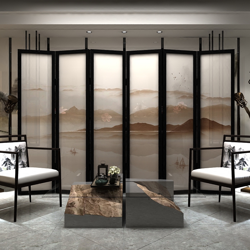 Chinese style folding solid wood screen partition Xuanguan Living room Book room Folding Screen Hotel Dining Room Yarn mobile screen Wind Mountain Water