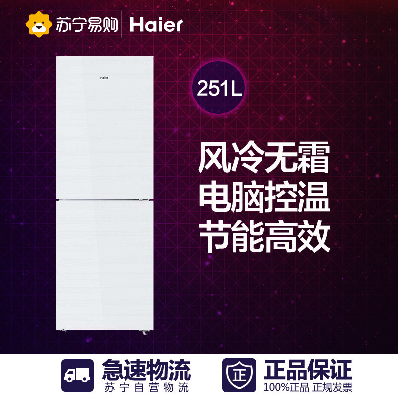 Haier/海尔 BCD-251WDGW 251升节能电脑风冷双开门家用两门电冰箱