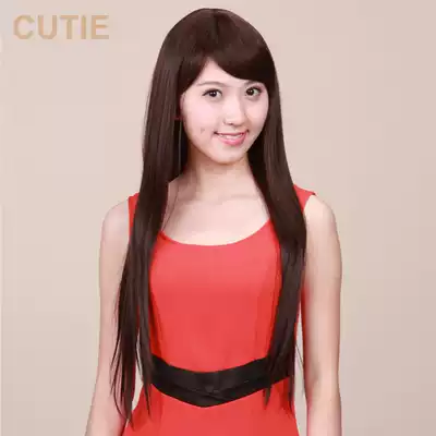 Jie drips long wig female long straight hair lifelike wig can be aligned bangs face repair fashion female high temperature Silk