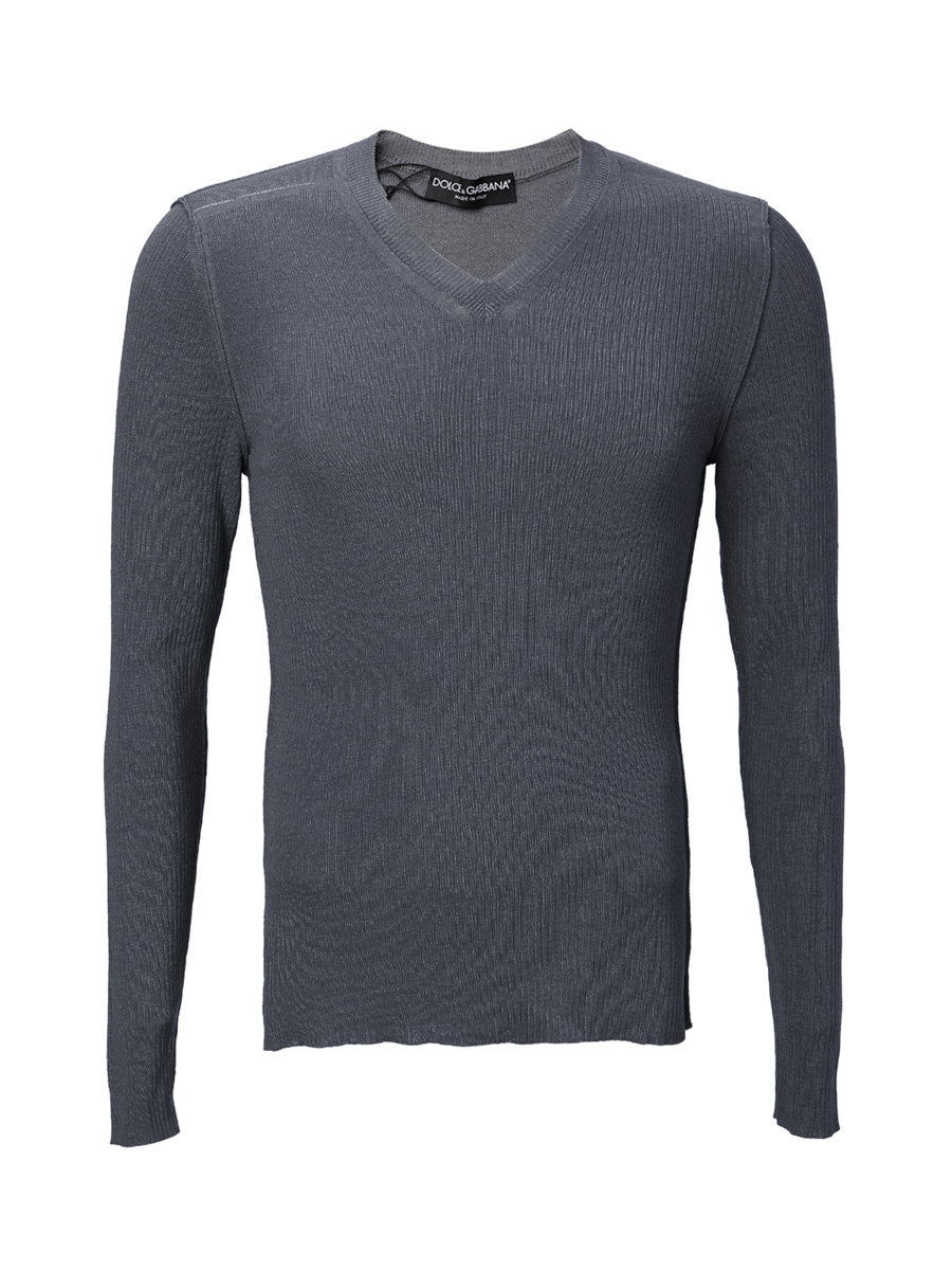 Dolce&Gabbana 深灰色V字领修身长袖针织衫