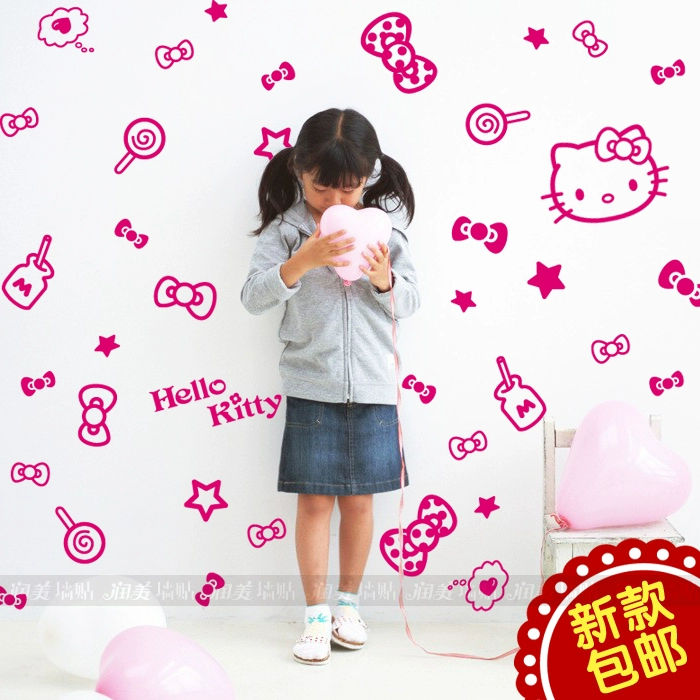 hello kitty mèo nơ ngôi sao phòng trẻ em phòng ngủ đầu giường TV nền nhà trẻ tranh dán tường - TV