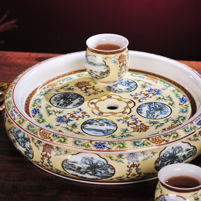 Red xin archaize of jingdezhen ceramics 8 head double tea set colored enamel pot cup tea tray