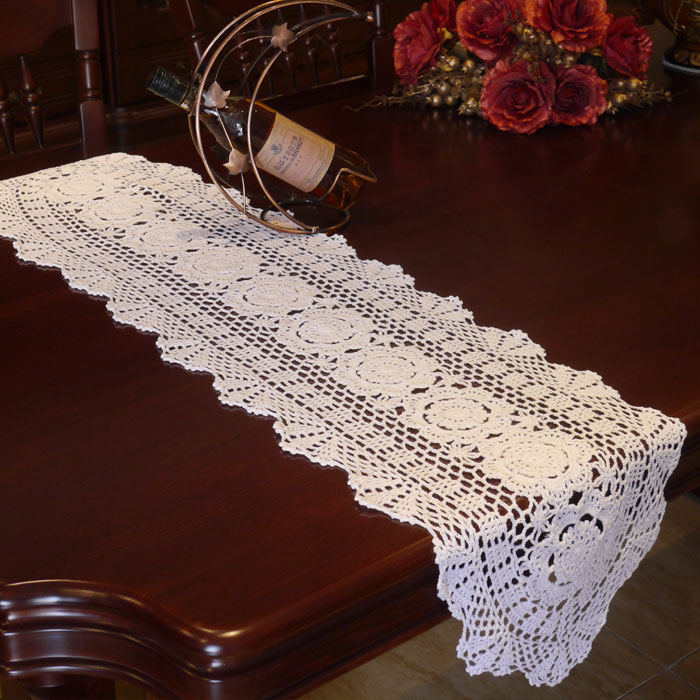 I love my home pure handmade crochet hook flower cotton thread European table runner tablecloth sofa towel decorative towel white beige