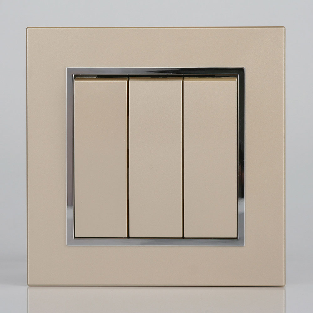 Tianji Electric Deqi series high-end switch socket panel Type 86 three-position double-cut switch champagne gold Jue color