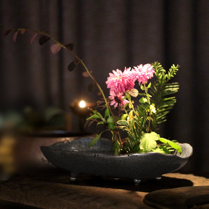 Flowerpot ceramic flower implement small flow flower arranging flowers zen mountain flower arranging plate of minimalist art flower pot creative Japanese sword