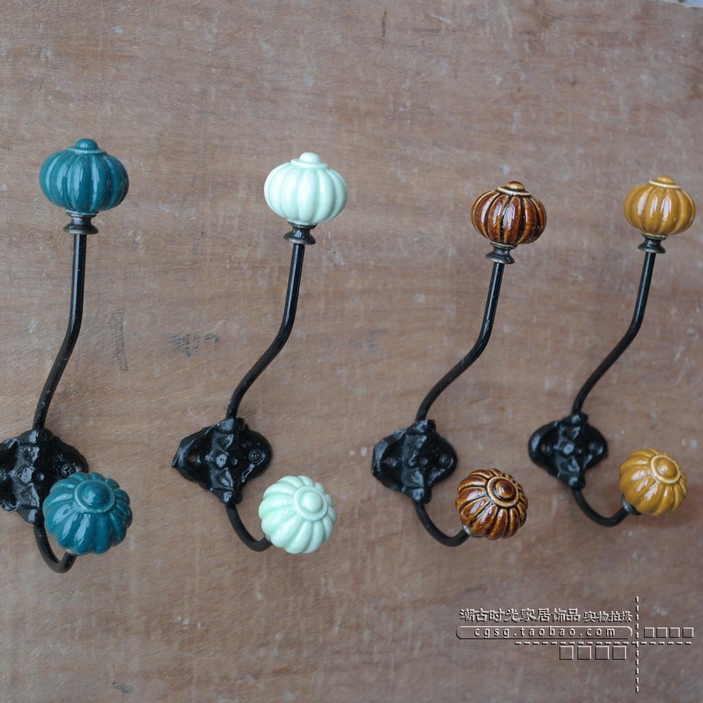 New ceramic metal wrought pumpkin adhesive hook European retro old home wall decoration clothing store creative coat hook