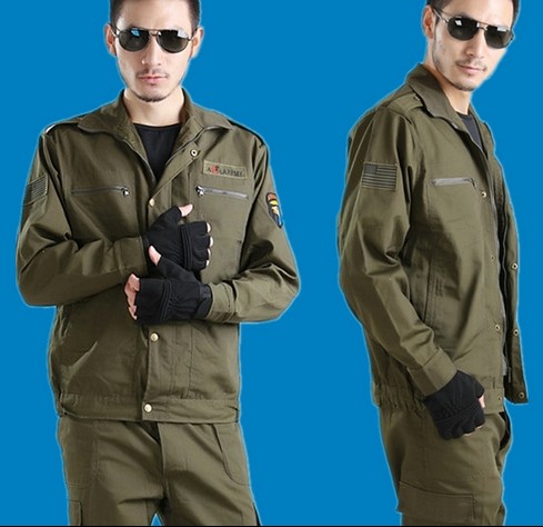 Army green canvas camouflage work clothes wear-resistant cotton suit autumn and winter men's and women's combat training clothes long-sleeved labor protection clothes