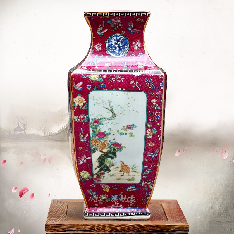 Pastel peony square bottle of jingdezhen ceramic sitting room ground flower arranging furnishing articles hotel process classical household act the role ofing is tasted