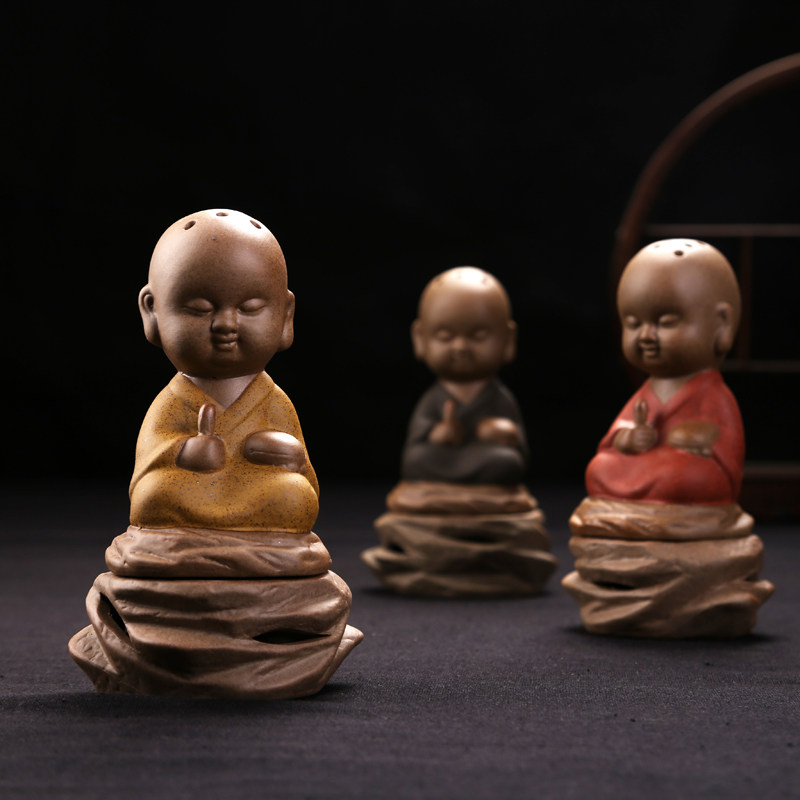 New Xu may small monk color sand Tao ceramic retro original Tao tray fragrant cone fragrant and fragrant stove smoked incense burner-Taobao