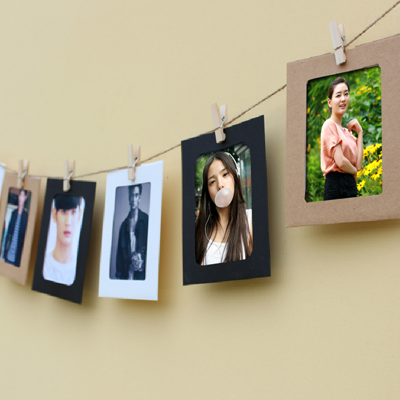 Full creative DIY wall hanging Korean hanging paper photo frame string card Children's combination photo wall hemp rope clip