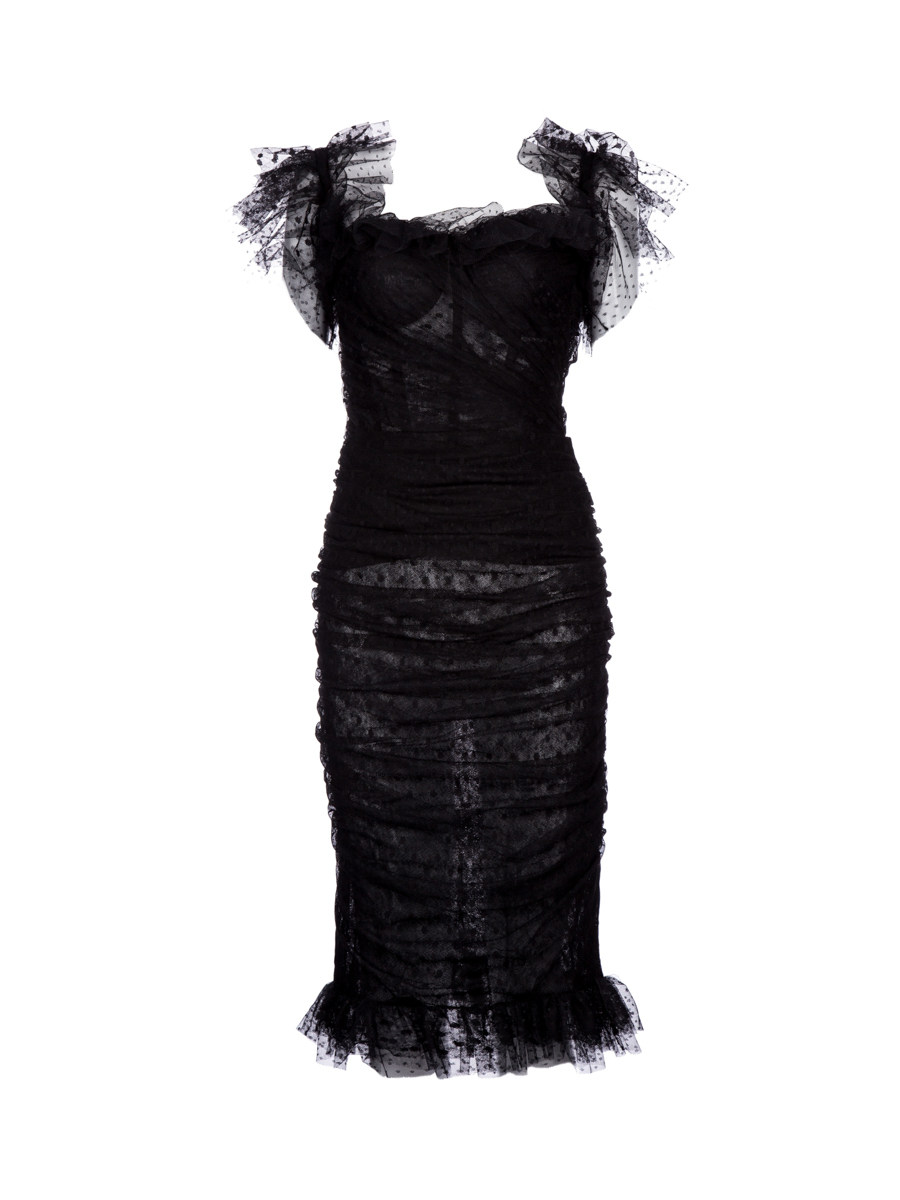 Dolce&Gabbana 黑色波点薄纱装饰轻礼服