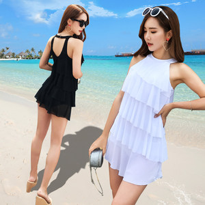 沙滩宠儿显瘦多层荷叶裙式大码连体泳衣女小胸钢托聚拢温泉泳装夏