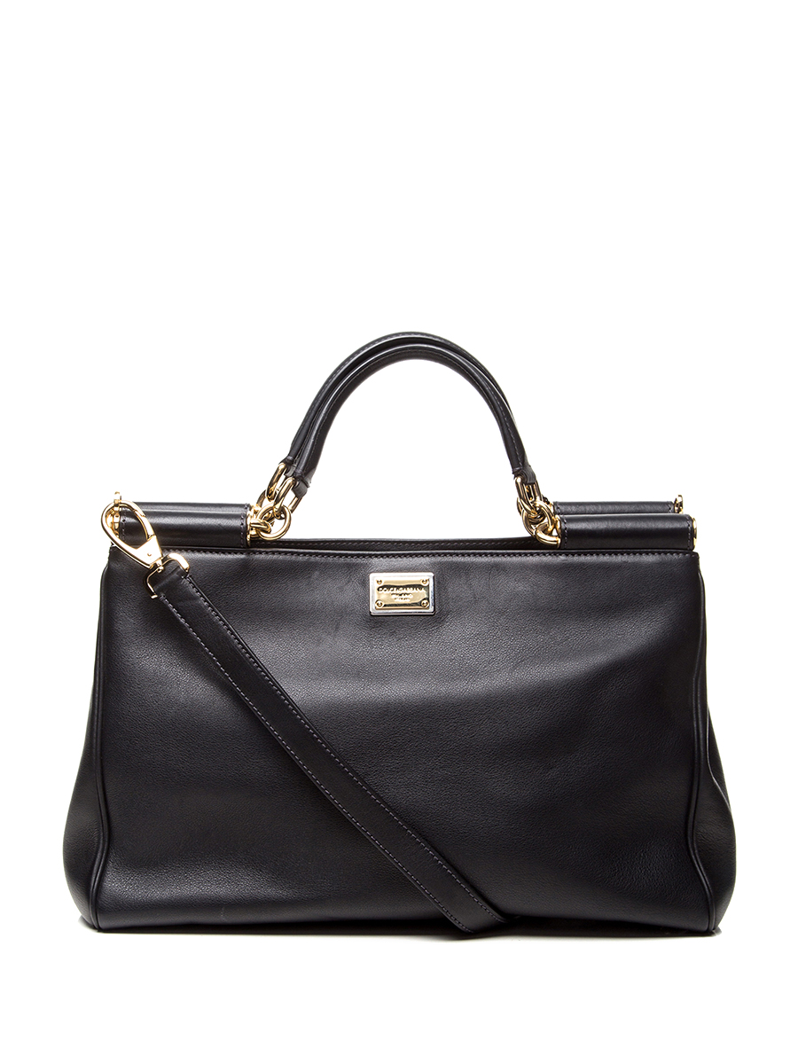 Dolce&Gabbana 黑色金属铭牌摁扣开合方形手提包
