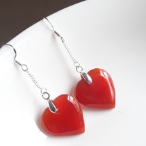The beauty of ancient rhyme natural agate transfer wangjiawang business heart heart seal jade earrings 925 silver ear hook