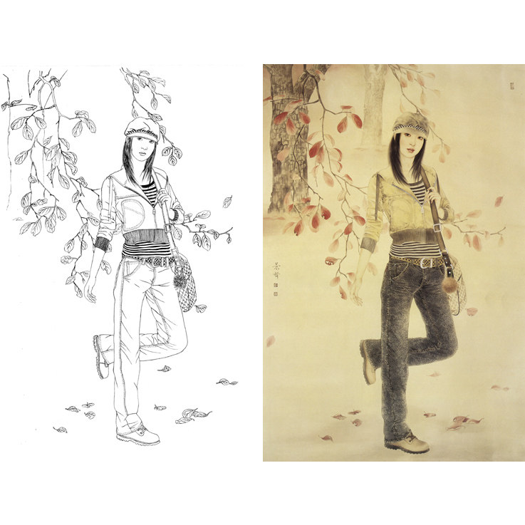 Work Stroke White Sketch Bottom Draft female modern white paper printed manuscript 66 * 100 with colorful pattern Cui Jingzhe 163T