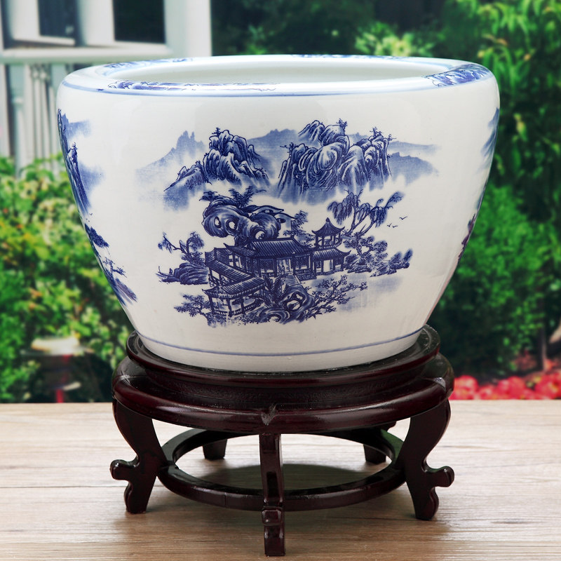 Send Base Jingdezhen Ceramic fish tank Utortoise cylinder Large number ceramic fish tank Golden Fish Tank Sleeping Lotus Cylinders Bowl Lotus Cylinders