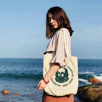 Korean simple letter Hong Kong wind ins canvas bag womens bag chic shopping bag one-shoulder student canvas bag large bag
