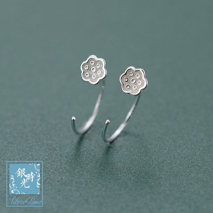 Silver time S925 sterling silver earrings Mini small showerhead ear hook earrings Fresh and simple drop earrings Literary temperament earrings for women