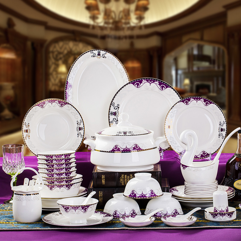 Jingdezhen porcelain bowl 60 skull dishes suit household Korean combination use of creative gift set tableware bowls