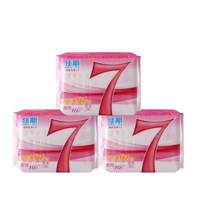 +7佳期卫生巾超极薄0.1cm柔棉245mm日用10片*3包