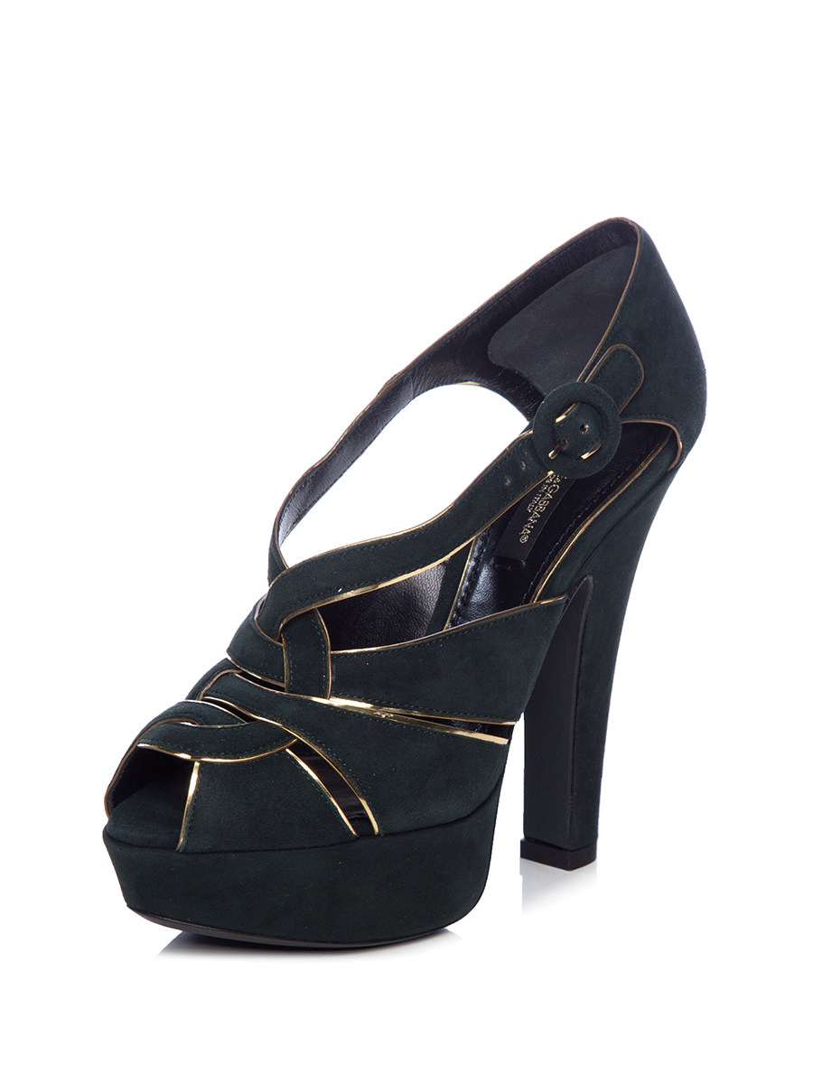 Dolce&Gabbana 墨绿色金色包边交错带高跟鞋