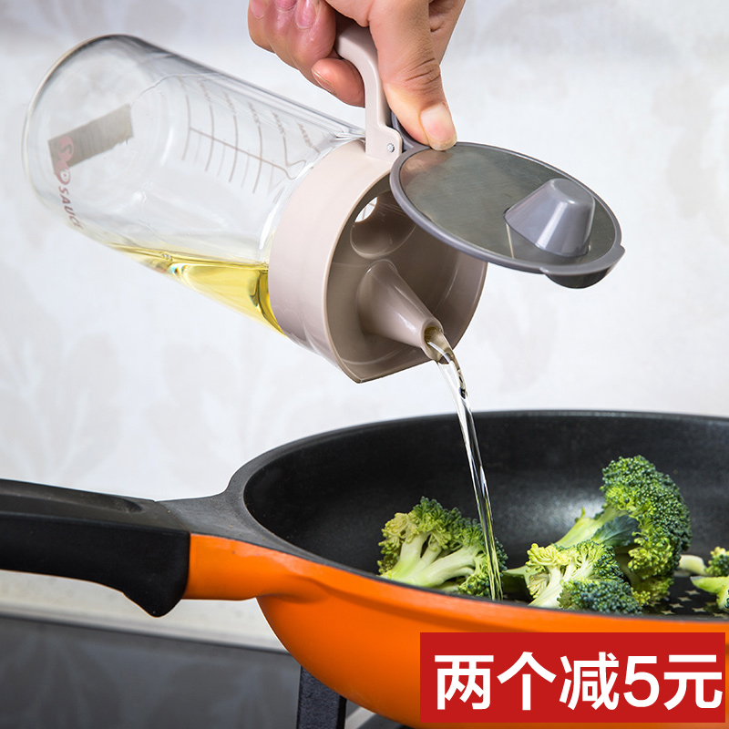 日本品牌厨房防漏油玻璃油壶带刻度大号装油瓶家用创意酱油瓶醋瓶