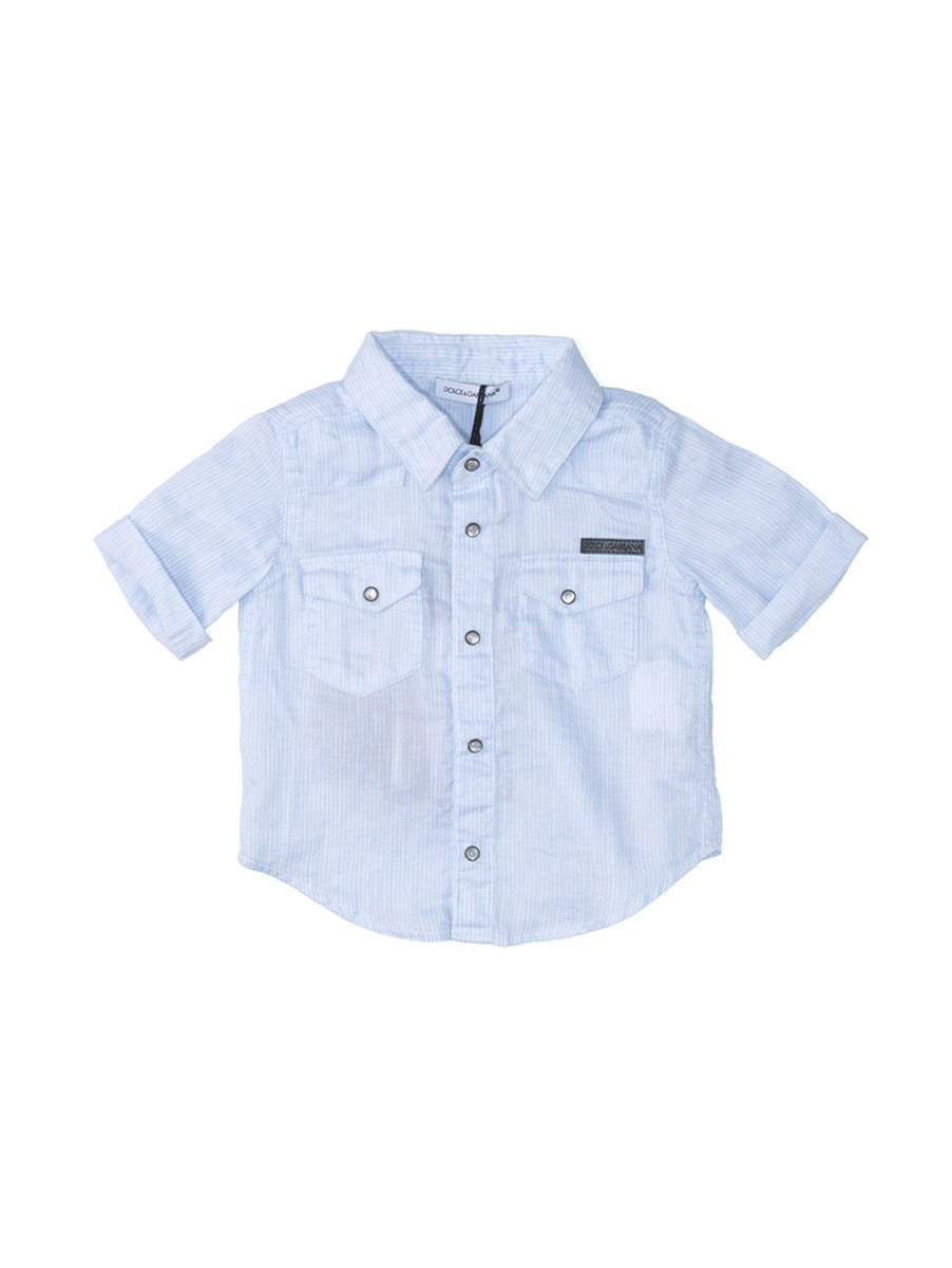 Dolce&Gabbana 浅蓝色竖纹双口袋短袖衬衫