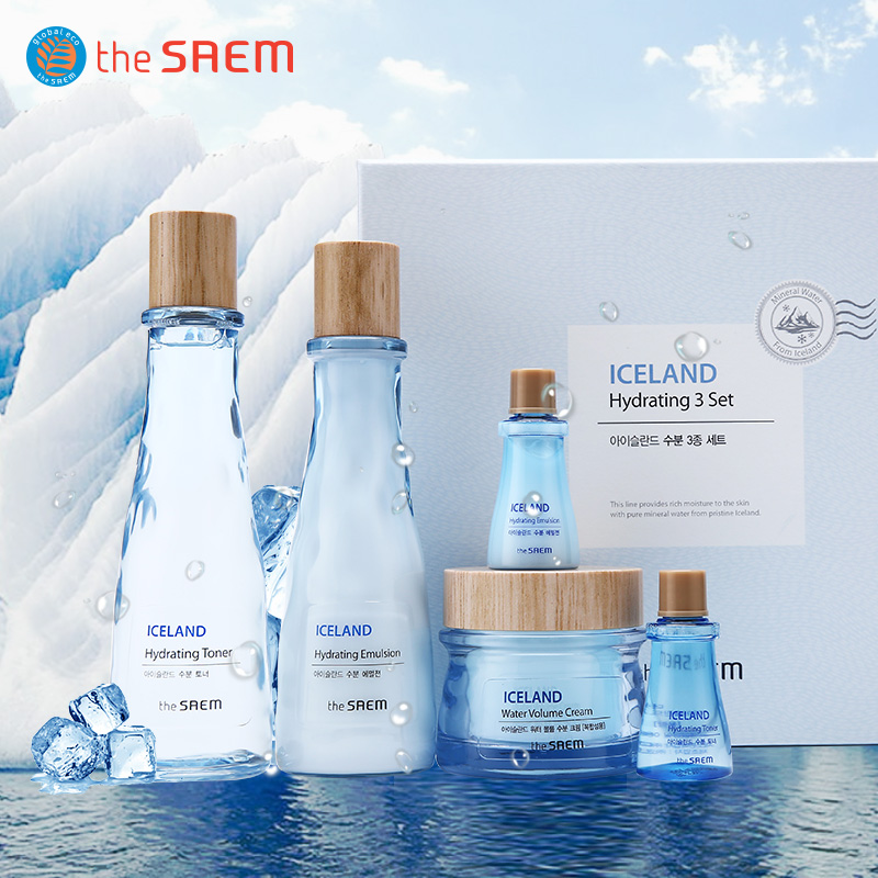 The Saem/得鲜冰岛补水保湿3件套礼盒保湿锁水清爽控油水乳套装