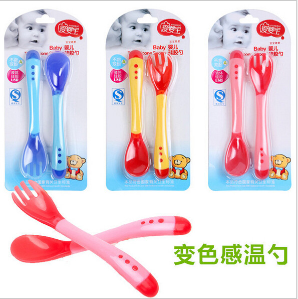 Baby-friendly baby warm spoon Silicone soft head soup spoon Baby warm feeding tableware 2pcs