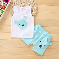 Summer new childrens vest suit handsome little boy cotton clothes sleeveless I-word 1-4 years old baby girl clothes