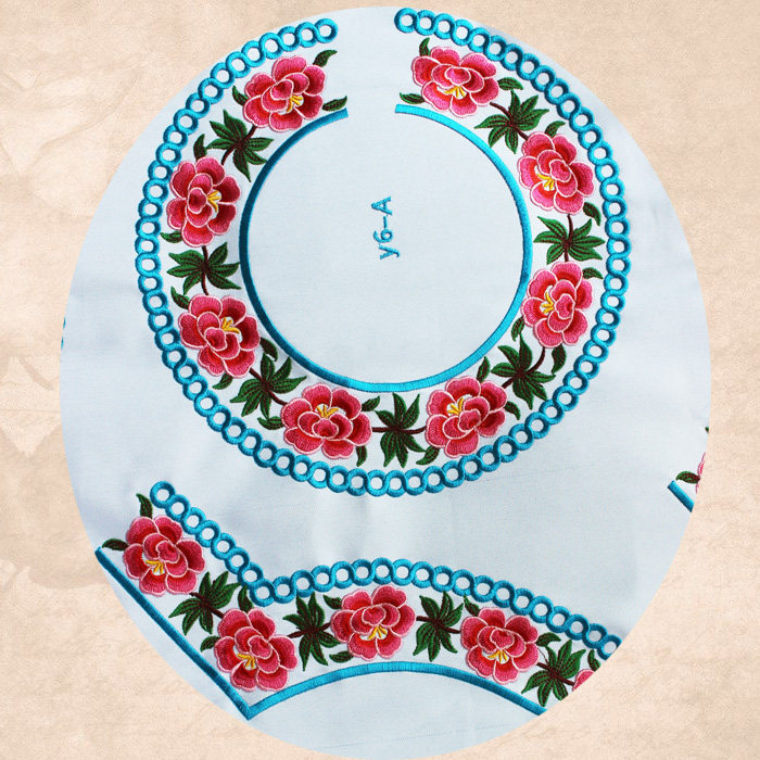 Exquisite peach collar flower White bottom Ethnic style embroidery clothing accessories Stage outfit DIY