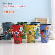 Hand-painted wrought iron flower creative home do old vintage living room Iron pastoral vase modern fashion large flower bucket
