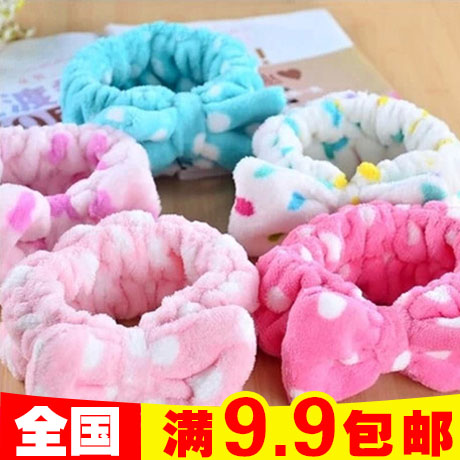Korean version of cute princess polka dot bow face wash makeup coral fleece ladies hair band mask head hat yoga