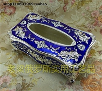 Z2 Special Russian tin metal tissue box rectangular silver blue rose with luxury drilling heavy