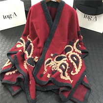 New wool shawl Cape winter jacket ethnic wind Joker loose long thick scarf womens cloak spring and autumn